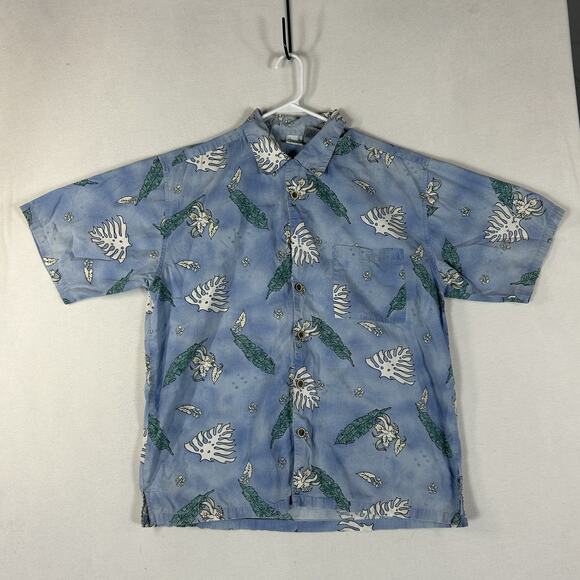 OP Sport Short Sleeve Hawaiian Shirt Mens XL Travel Blue Abstract Floral Relaxed - Picture 1 of 13